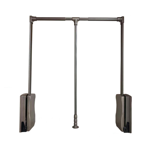 Wardrobe lift clothes rack,Pull Down Closet Rod for Hanging Clothes, Retractable Wardrobe Hanger for Cabinet, Aluminium alloy Tubing with Plastic Housing (MOCHA, MEDIUM:66-89CM/26-35IN)