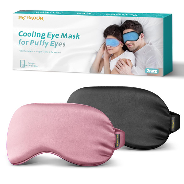 2PCS Cold Eye Mask - Cooling Eye Mask for Puffy Eyes, Cold Compress for Dark Circles, Tired Eyes, Headache, Migraines Relief - Reusable Gel Ice Pack, Weighted Sleep Mask(Black, Pink)