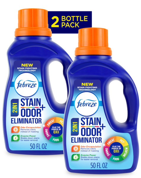 Febreze Laundry Detergent Additive, Original Strength In Wash Odor Eliminator, Designed to Remove Odors in a Single Wash Caused by Sweat, Food, Smoke, Fresh Scent, 50 fl oz (2 Pack)
