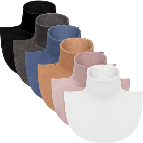 SATINIOR 6 Pcs Women Fake Collar Detachable Dickey Collar Solid Turtleneck Mock Turtleneck Dickey Half Blouse Neckband (Light Khaki, Blue, Gray)