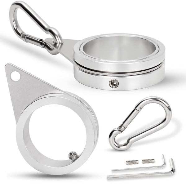 BONWIN 1.5" Flag Pole Rings, 2 Pcs Aluminum Alloy Spinning Flag Pole Ring Clips Swivels, 360° Rotating Anti Wrap Flagpole Ring Hardware with Stainless Steel Carabiners for 1.26-1.5" Diameter