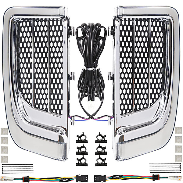 LED Light Running Turn Signal Lower Fairing Grills Switchback Flare Fit for Harley Touring Road Glide Street Glide Electra Glide 2014-2023 (Chrome)