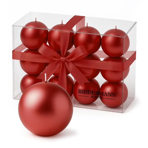 Biedermann & Sons Red Ball Candles – Decorative Metallic Novelty Candles – Set of 12, 1.5-Inch