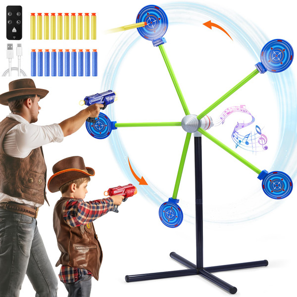 fygurso 2-Player Shooting Game Toy,Foam Dart Toy Gun with Auto Reset Rotating Shooting Target,Ideal Gift for Kids Ages 4, 5, 6, 7, 8,9,10+