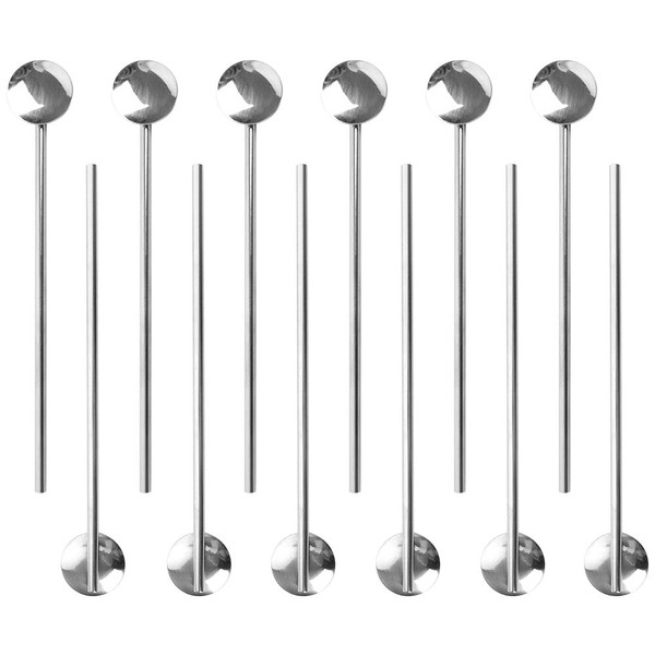 TOPTIE 12 PCS Spoon Straws Stirrer Stainless Steel Drinking Straw Reusable Cocktail Spoons-Silver