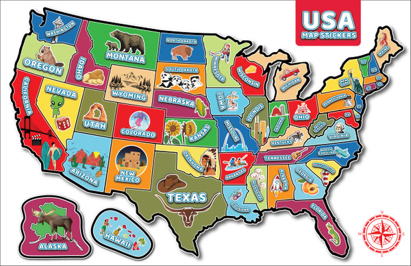 RV State Visited Travel USA Map Vinyl Sticker - Camper Trailer Decals for Window with State Flag - Road Trip Map of America - Waterproof, UV Protection for Window, Door or Wall (Fontastic)