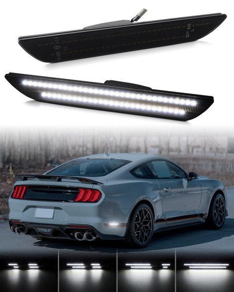 PWOBVZ Dynamic White LED Side Marker Lights for Ford Mustang 2015-2023 Smoked Lens Rear Fender Marker Reflectors, pack of 2
