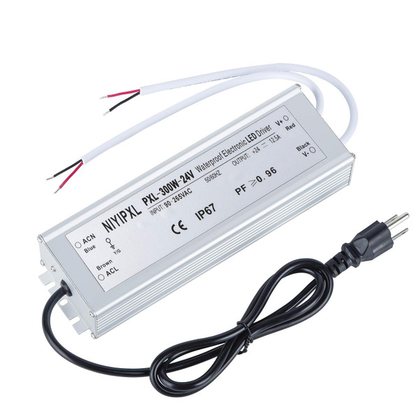 LED Driver 300 Watts(150W X2) 24V DC Transformer, Waterproof IP67 Power Supply, 24V DC Low Voltage Output Adapter with 3-Prong Plug 3.3 Feet Cable for LED Light, Computer Project, Outdoor Light LED Driver 300 Watts(150W X2) 24V DC Transformer, Waterproof IP67 Power Supply, 24V DC Low Voltage Output Adapter with 3-Prong Plug 3.3 Feet Cable for LED Light, Computer Project, Outdoor Light