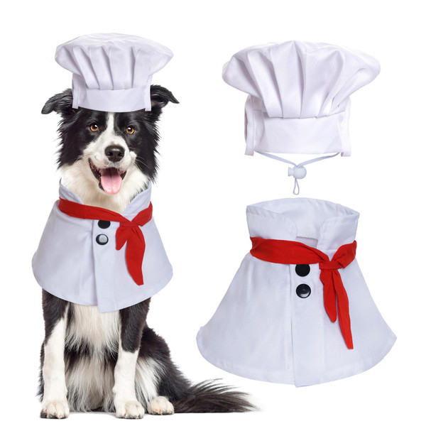 choyaxo Pet Chef Costume Chef Hat with Red Scarf Set Dog Halloween Costume for Small Pet Dogs Cat (Large)