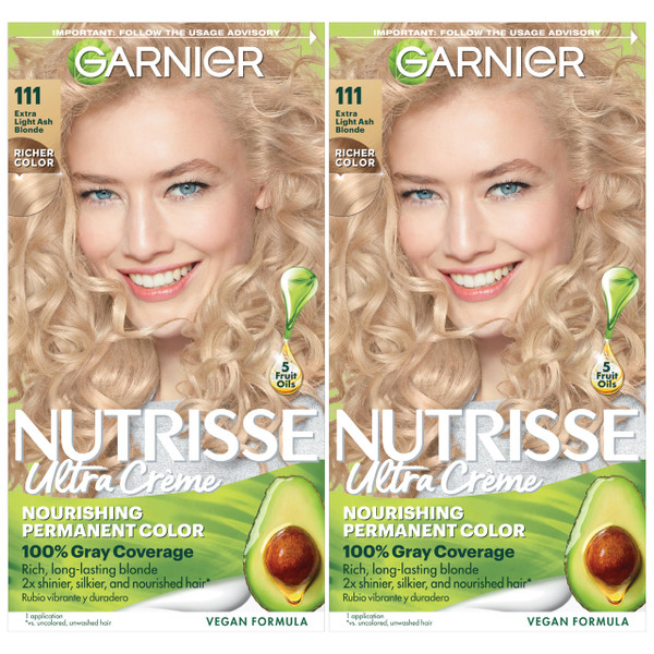 Garnier Hair Color Nutrisse Nourishing Creme, 111 Extra-Light Ash Blonde (White Chocolate) Permanent Hair Dye, 2 Count (Packaging May Vary)