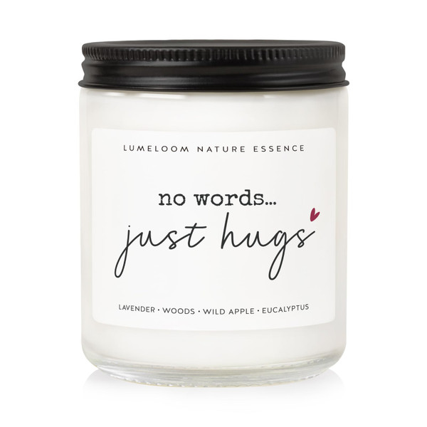 LUMELOOM Sympathy Gifts for Loss of Loved One, Memorial Gifts - 9oz Lavender Scented Soy Wax Candle - No Words Just Hugs, Bereavement, Grief, Think of You, Condolence, Get Well Candle for Women