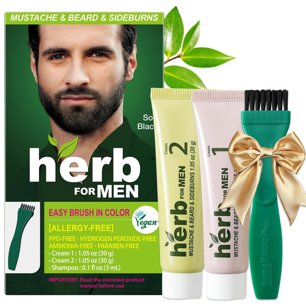 Herb For Men Mustache & Beard Dye (Soft Black, 1 Pack), PPD-Free Ammonia-Free, Vegan with Natural Ingredients, Odorless, Gentle for Sensitive Skin, No Skin Irritation
