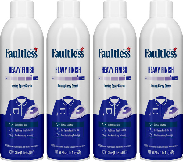 Laundry Starch Spray, Faultless Heavy Spray Starch 20 oz Cans for a Smooth Iron Glide on Clothes & Fabric Even Spray, Easy Iron Glide, No Reside (Pack of 4)