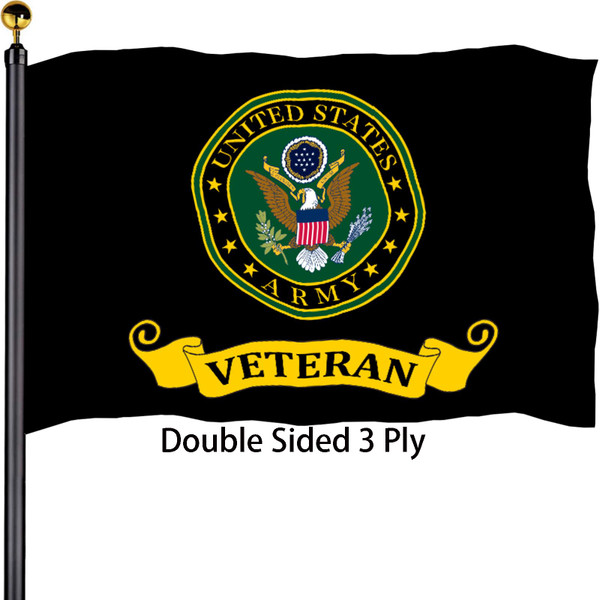 Army Veteran Emblem Flags 3x5 Outdoor Double Sided 3 Ply Heavy Duty Army Veteran Gold Crest Military Flags Banner for Outside with 2 Brass Grommets UV protection Fade Resistant for Indoor Outdoor
