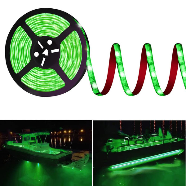 HOKIION Pontoon Led Boat Lights, 12V 20FT Marine Led Strip Lights, Waterproof Boat Interior Light, Boats Deck Light, Night Fishing Lighting with Extension Cable for Boats (Green)