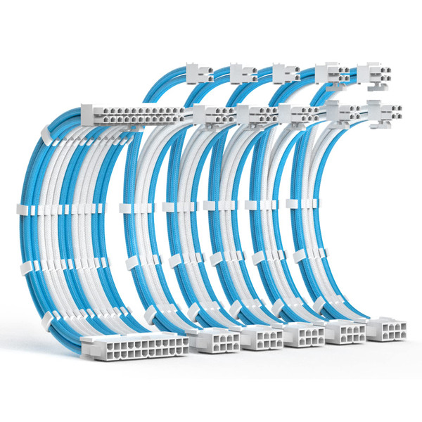ABNO1 PSU Cable Extension Kit 30CM Length with Cable Combs,1x24Pin/2x8Pin(4+4) EPS/3x8Pin(6P+2P) PCI-E/PC Sleeved Cable for ATX Power Supply,Blue/White