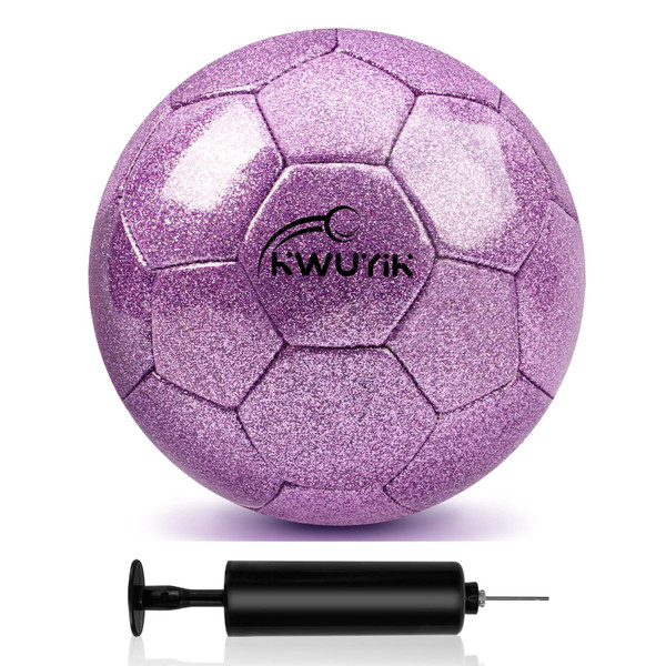 OKWUYiK Size 4 Glitter Purple Soccer Ball Set with Pump Youth Soccer for Kids Aged 6-8 8-12 Toddler Outdoor Training Ball Soft Sports for Back to School Sports Outdoor