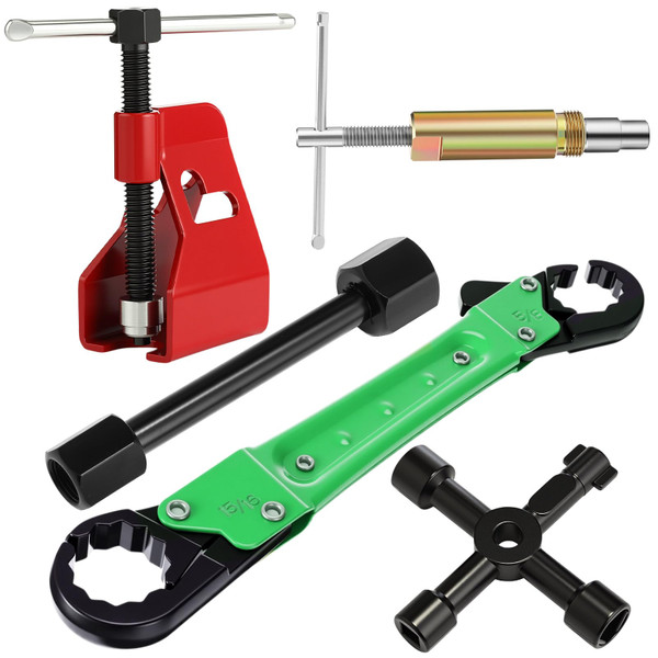 Lanties 5 Pcs Angle Stop Wrench Kit Plumbing Tool, Compression Sleeve Puller for 1/2" Compression Fitting Ferrule Puller Removal Tool for 1/2" Copper Tubing 4-way Multi-functional Utility Key (Green)