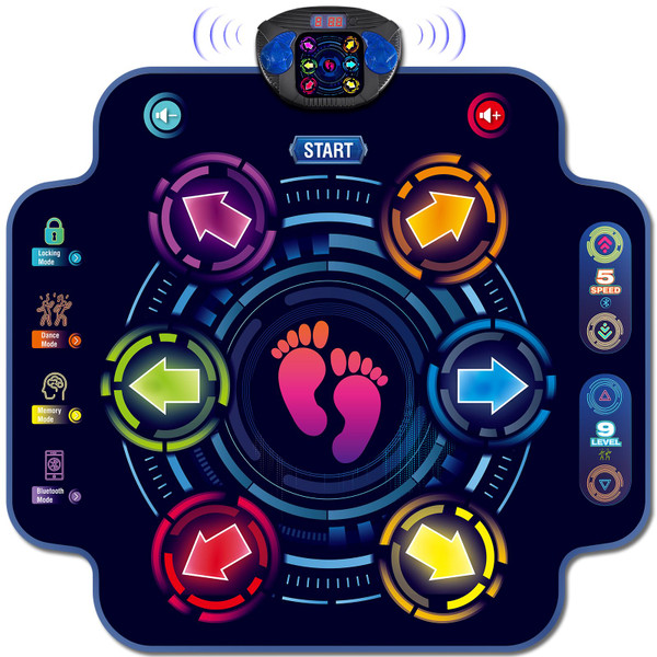 Kids Electronic Dance Pad with 6-Button & Wireless Bluetooth, Music Dance Game Mat with Built-in Music 9 Levels and 3 Modes, Birthday Gifts, Toys for Girls Ages 4-8, 8-12