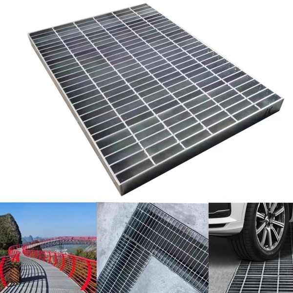 Outdoor Galvanized Steel Drain Grate,17.7x17.7 Heavy Duty Drain Cover,B125 Class Channel Grate,Rust-Proof Metal Sewer Grate,Silver Square Drainage Grate for Driveway,Garage,Yard