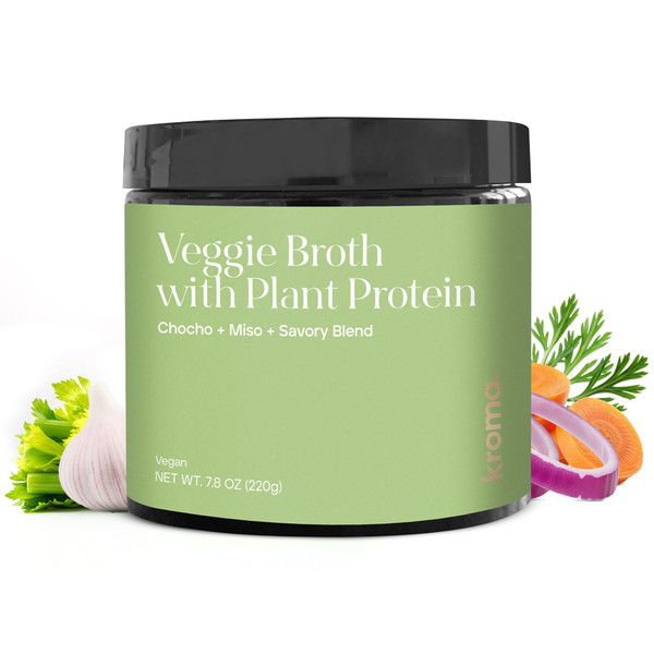 Kroma Vegan Vegetable Broth Powder with Plant Protein 7.8 Oz, 1 Jar, 10 Servings – Red Miso, Vegetables, Turmeric & Chocho Plant Protein Vegetable bouillon powder–Non-GMO Veg Stock–Makes Nourishing Soups and Stews