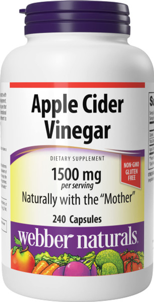 Webber Naturals Apple Cider Vinegar Capsules with The Mother, 1500 mg per Serving, High Potency, 240 Capsules, Natural Digestion Support, Sugar, Dairy & Gluten Free