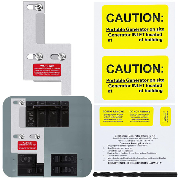 Generator Interlock Kit for GE General Electeric 200 Amp or 150 Amp Vertical Main Breaker Panels, 2 1/4 Inch Spacing Between Main and Branch Breaker, Vertical Interlock Kit