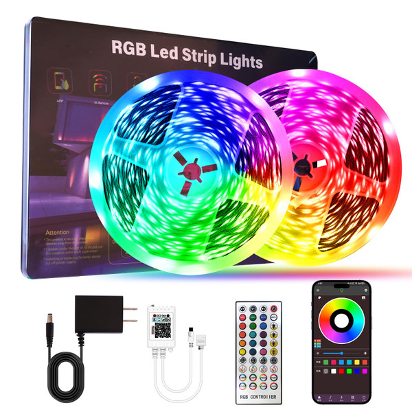 HBOWMDJIA Led Lights for Bedroom 200 FT (2 Rolls 100 FT), with Remote and Application Control RGB Color Changing LED Strip Lights, Music Synchronization, Used for Room, Family, Party Decoration