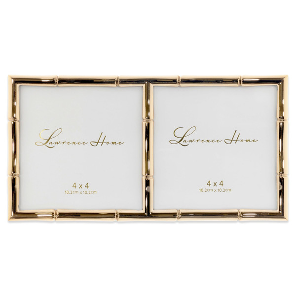 Lawrence Frames 4x4 Double Gold Metal Picture Frame with Bamboo Design