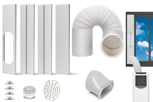 Portable AC Window Kit with Exhaust Hose, Air Conditioners Kits Parts Adjustable Window Seals for Sliding Window, Vertical Sliding AC Vent Kit with 5.9” Round Coupler Portable AC Window Kit with Exhaust Hose, Air Conditioners Kits Parts Adjustable Window Seals for Sliding Window, Vertical Sliding AC Vent Kit with 5.9” Round Coupler