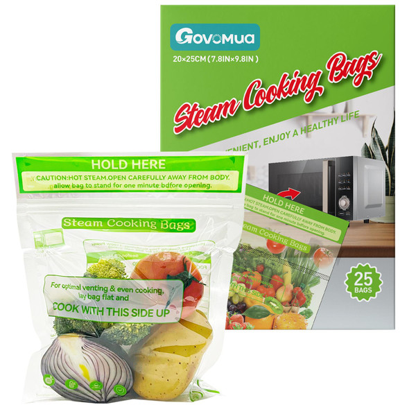 Microwave Steamer Bags, 25 PCS Steam Cooking Bag Steam Food Storage Bags for Food Vegetables Potatoes and Meat Microwave and Freezer Safe, Fast Easy Way to Cooking