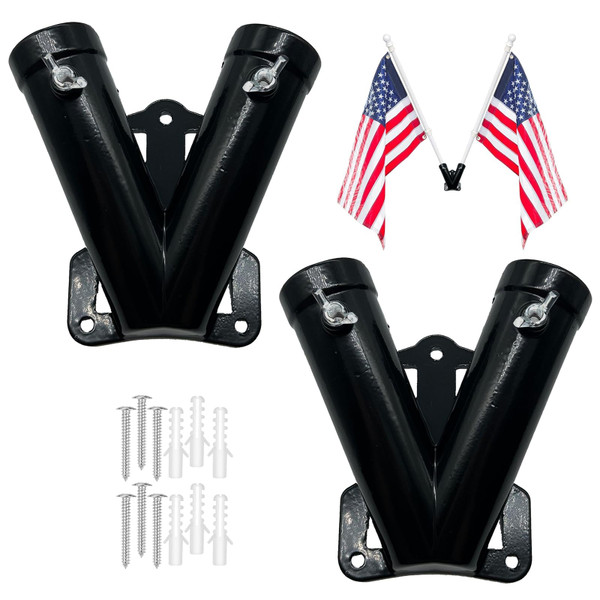 NASOFIR Flag Holder, Flag Bracket, Flag Pole Holder Bracket Double Hole Design Outside House Heavy Duty Metal Flag Mount, Aluminum Alloy Mounting Brackets(1 inch)