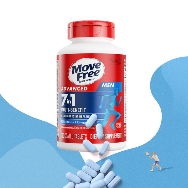 Move Free Advanced Men's Joint Health 7-in-1 Glucosamine Chondroitin Plus Calcium Complex Vitamin Supplements with B-Vitamins 120 Coated Tablets US Healthcare Fitness Dietary