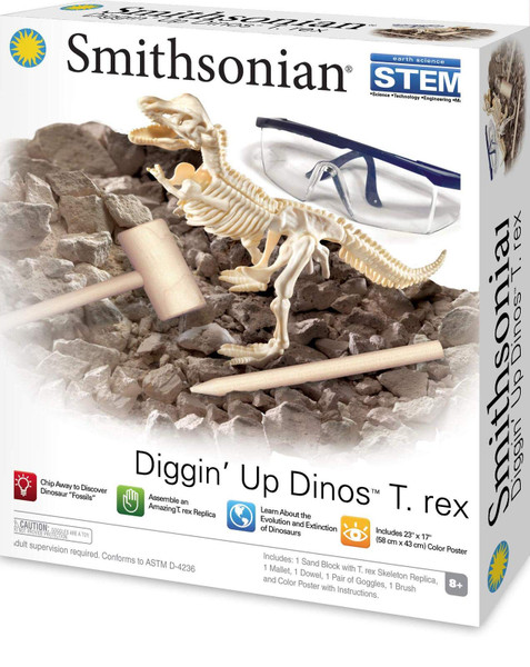 Smithsonian Diggin' Up Dinosaurs T-Rex Plastic Skeleton Set Educational,Fun,Science,Archeological Playset for Kids Age 8 up