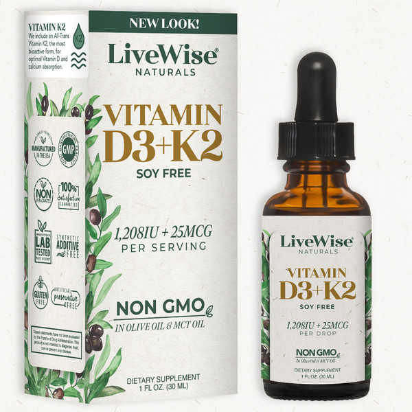 Vitamin D3 with K2 Liquid Drops, All Natural, Non-GMO, 1208iu D3 and 25mcg K2 (mk7) per Serving, Support Your Bones, Immune System and Energy Levels, with or Without Peppermint Oil Vitamin D3 with K2 Liquid Drops, All Natural, Non-GMO, 1208iu D3 and 25mcg K2 (mk7) per Serving, Support Your Bones, Immune System and Energy Levels, with or Without Peppermint Oil