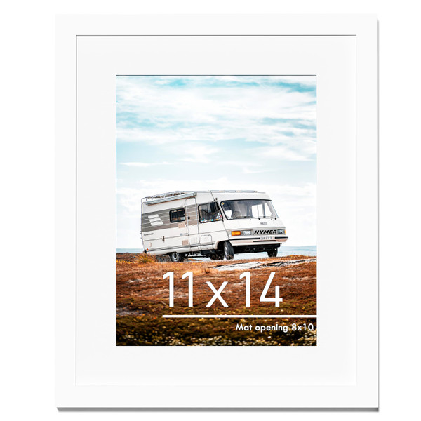 PEALSN 11x14 Picture Frame, Display Pictures 8 x 10 with Mat or 11 x 14 Without Mat for Wall Mounting Display, Photo Frames, White.