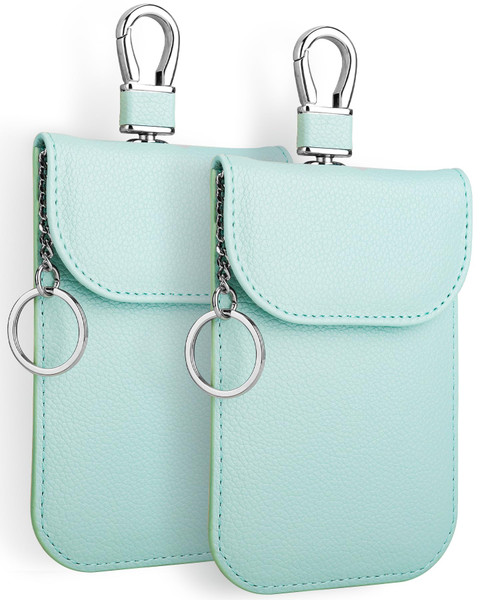 Teskyer 2 Pack of Faraday Key Fob Protectors, Anti-Theft Faraday Bags, Car Key RFID Signal Blocking Pouch, Small Size 3.3" x 4.7", Lichee Pattern Light Green Teskyer 2 Pack of Faraday Key Fob Protectors, Anti-Theft Faraday Bags, Car Key RFID Signal Blocking Pouch, Small Size 3.3" x 4.7", Lichee Pattern Light Green