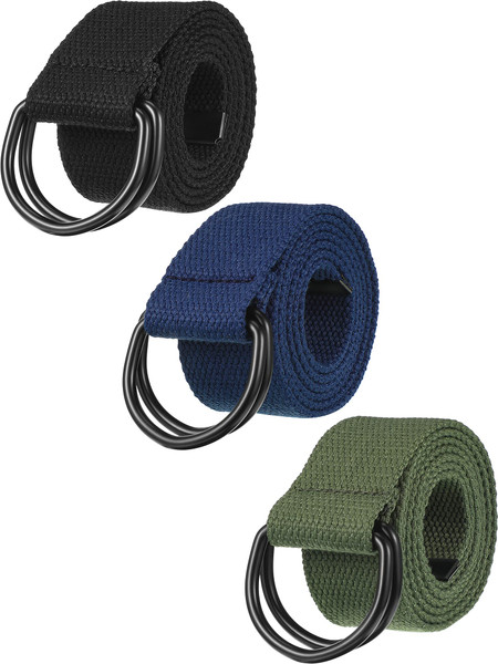 Funtery 3-Piece Men's Canvas Belt with Metal Double D Ring Buckle - Military Style Casual Belts in Army Green, Black, Dark Blue
