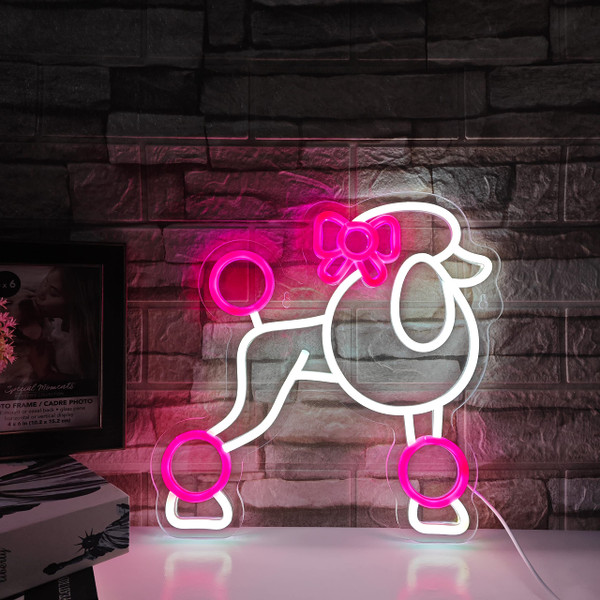 Poodle Dog Neon Lights - Cute Animal Neon Sign for Bedroom, Kids Room, Art Wall Decor - Pink Neon Light Birthday Gift for Dog Lovers