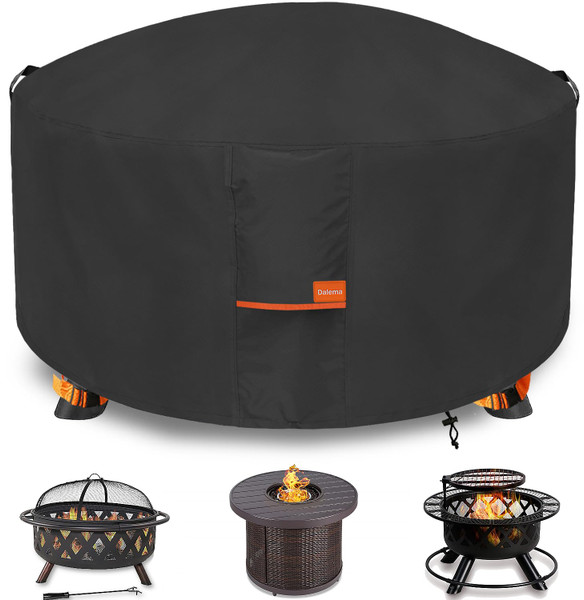 Dalema Fire Pit Cover,Outdoor Heavy Duty 600D 100% Waterproof Fire Pit Cover Round,Weatherproof Firepit Covers Round 54" Dia x 24" H,Black