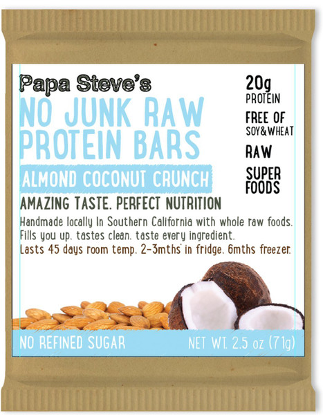 Papa Steve's No Junk Raw Protein Bars: Almond Coconut Crunch, 2.5oz, (10 count))