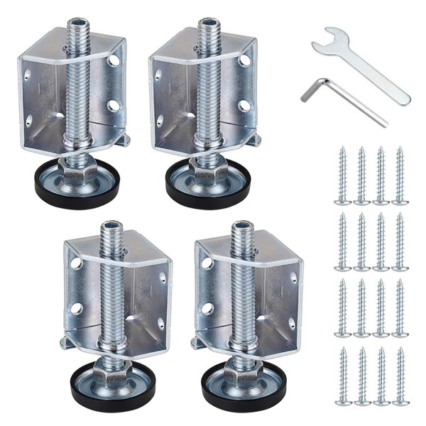 OwnMy Heavy Duty Adjustable Leveling Feet Corner Protector Guard Bracket Furniture Legs Levelers for Furniture, Table, Cabinets, Workbench, 2 Left and 2 Right Corner Leveling Legs