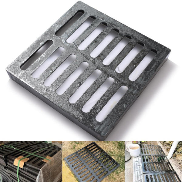 Cast Iron Drain Grate, 10 * 10in Outdoor Drain Cover, B125 Class Ductile Iron Channel Drainage Grates, Heavy Duty Sewer Grate,Black Square Drain Grate for Yard,Driveway,Concrete Floor.