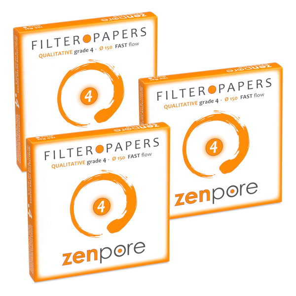 15 cm Lab Filter Paper, Standard Qualitative Grade 4 - ZENPORE Fast Flow 150 mm (Set of 3 x 100 Discs)