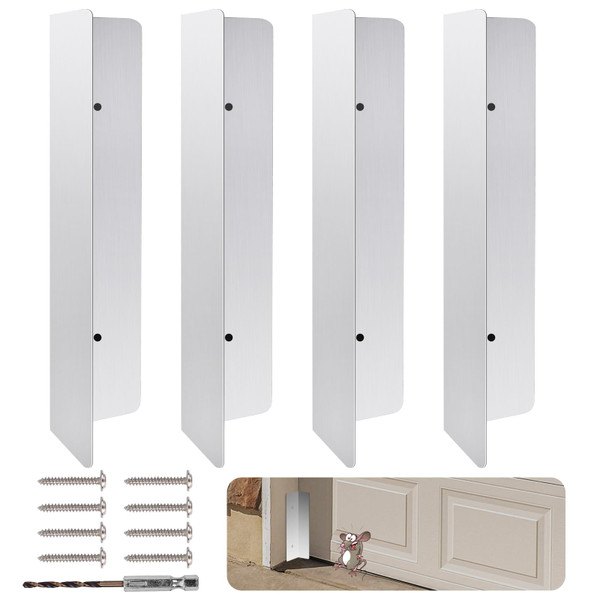 Bompro 4 Pcs Garage Door Seal Mouse Guard, Heavy Duty Stainless Steel Garage Door Mouse and Snake Guard, Permanent Solution