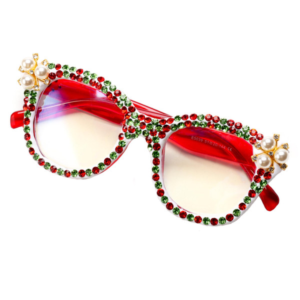 ICARA Oversized Christmas Bling Rhinestone Reading Glasses for Women Christmas Party Ladies Readers (red/green, 2.5, x)