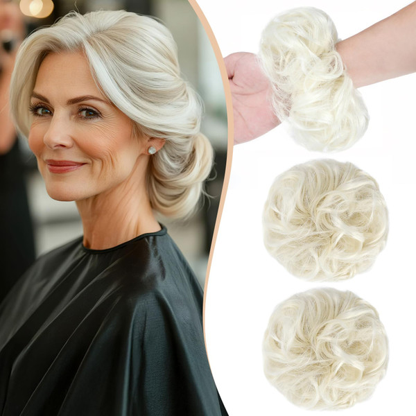 Qunlinta Messy Bun Hair Piece, 2 PCS Ponytail Hair Wavy Curly Scrunchies Qunlinta Messy Bun Hair Piece, 2 PCS Ponytail Hair Wavy Curly Scrunchies