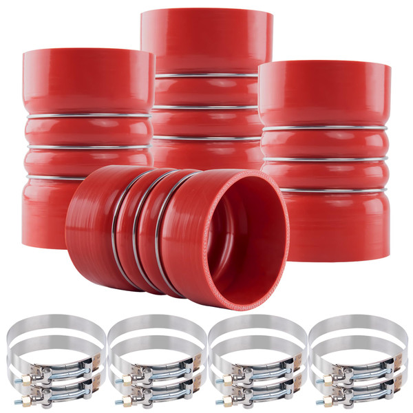 Ailbiuko Silicone Charge Air Cooler Hump Hose 4" X 6" Heavy Duty Intercooler Hoses Boot Kit with T-bolt Clamps Set for Semi Trucks, Pack of 4