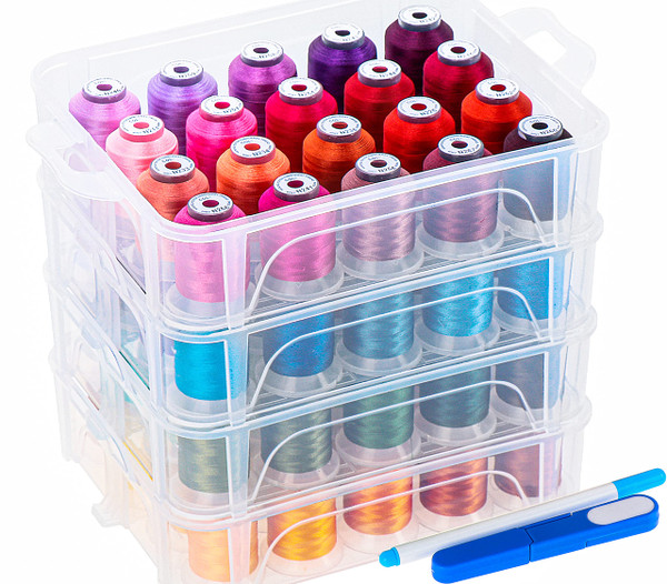 New brothread 80 Spools 500m Each Embroidery Machine Thread with Clear Plastic Storage Box - Colors Compatible with Janome and Robison-Anton Colors