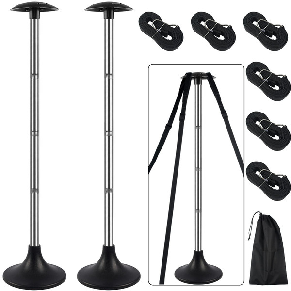 Boat Cover Support Poles 2 Pack,Stainless Steel Pole Boat Cover Support System with Webbing Strap,4-Stage Extension Adjustable Height of 16”-59”,for Boat Covers Prevent Water from Accumulation - Black